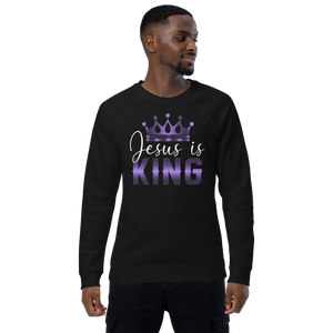 Jesus is KING, Unisex Organic Raglan Sweatshirt, Black