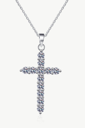 0.72 Carat Moissanite Cross Pendant Chain Necklace