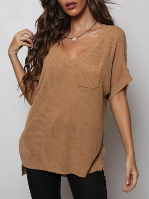 V-Neck, Slit, High-Low Knit Top