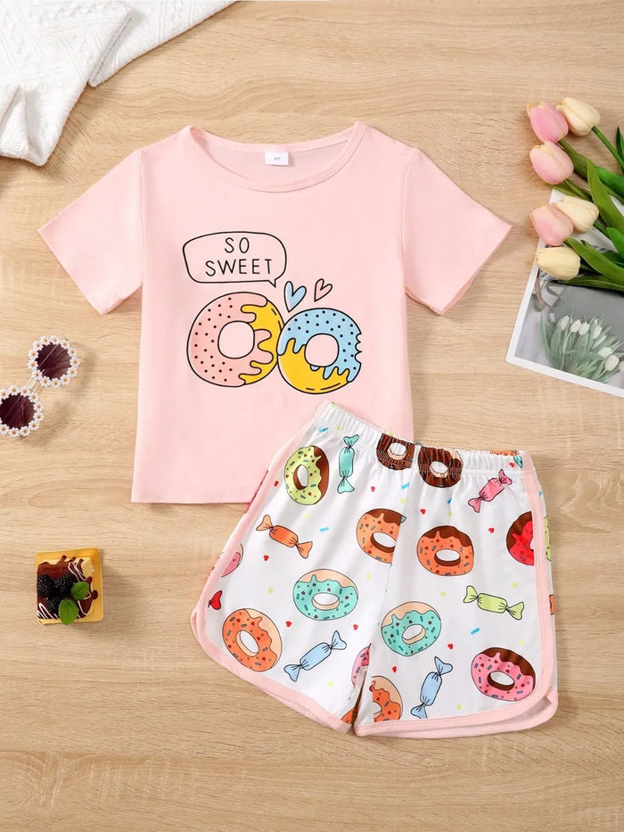 Donut Round Neck Top and Pants Set, Kids