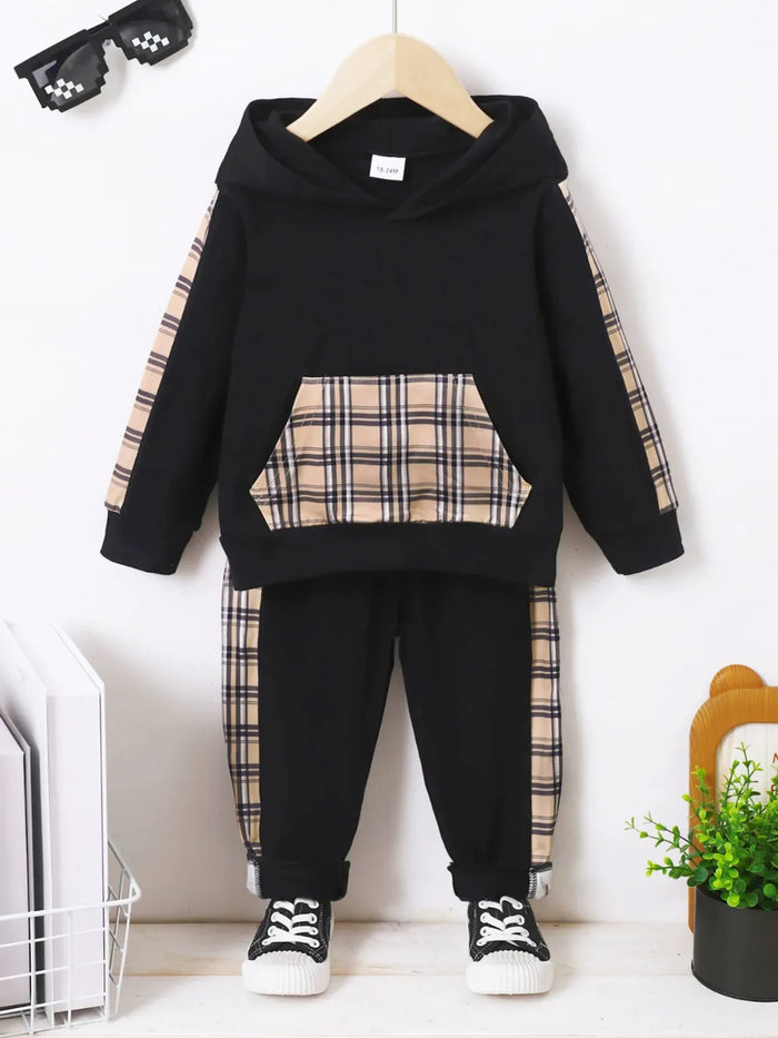 Plaid Long Sleeve Hoodie and Pants Set, Babies and Toddlers