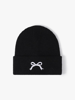 Embroidered Bow Knit Beanie