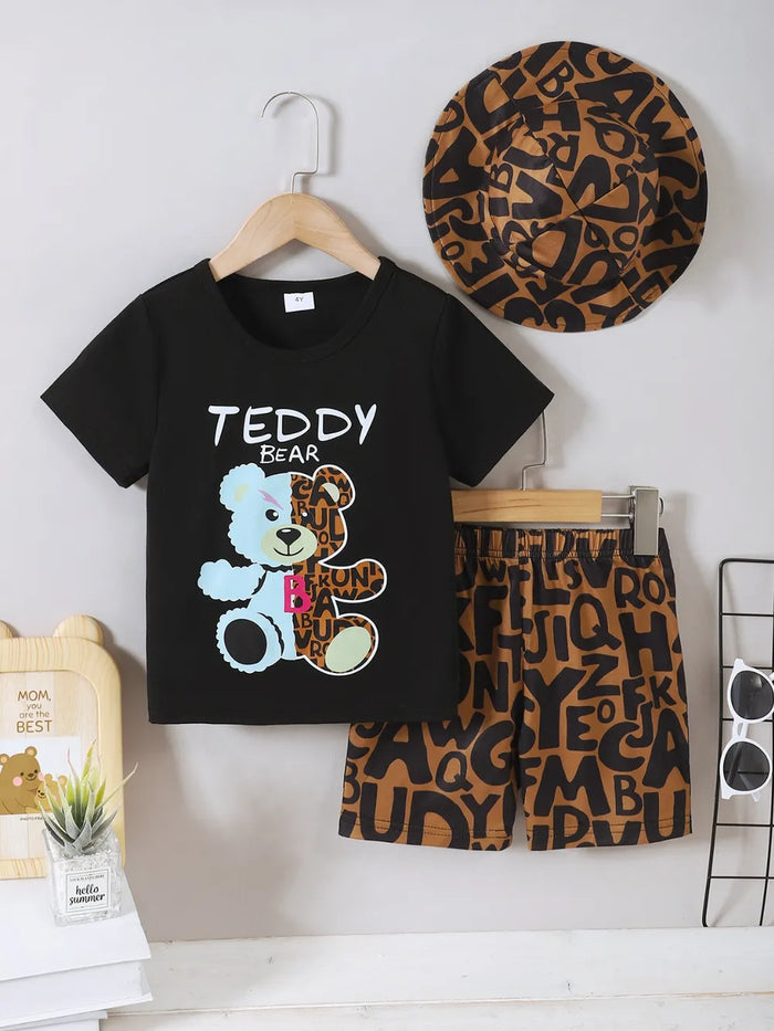 Teddy Bear Round Neck Top and Pants Set, Kids