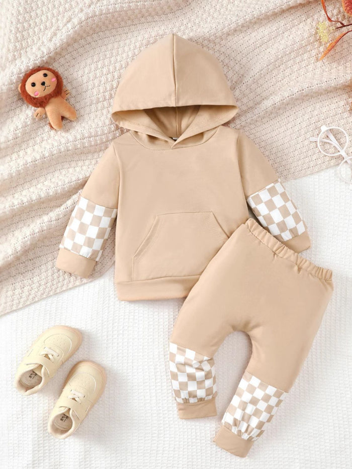 Babies Checkered Long Sleeve Sweatshirt and Pants Set