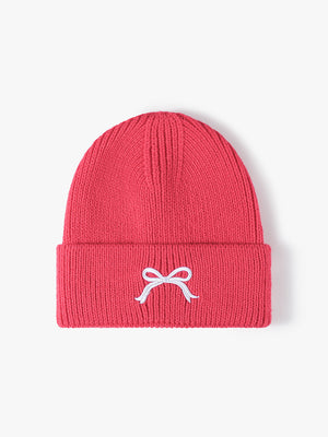 Embroidered Bow Knit Beanie