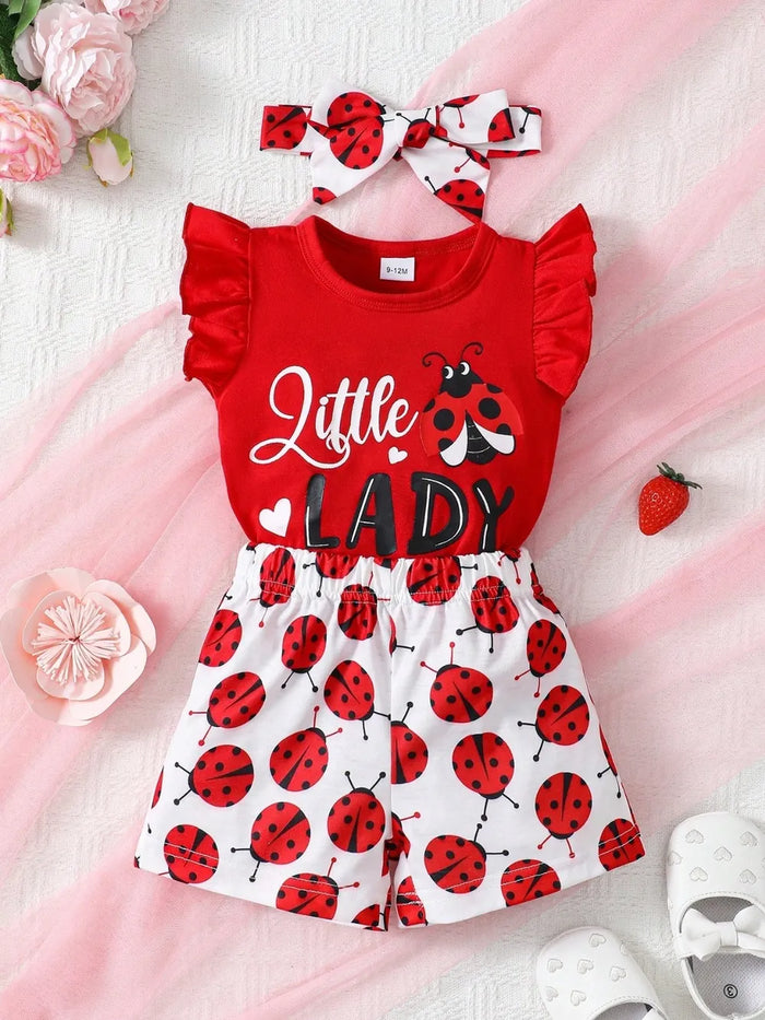 Headband, Round Neck Ruffle Sleeve Top and Pants Set, Babies and Toddlers