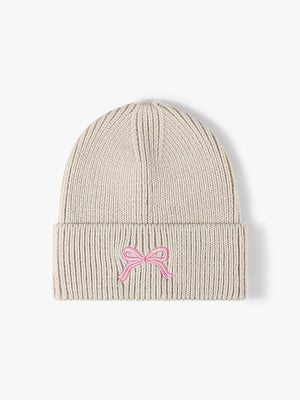 Embroidered Bow Knit Beanie