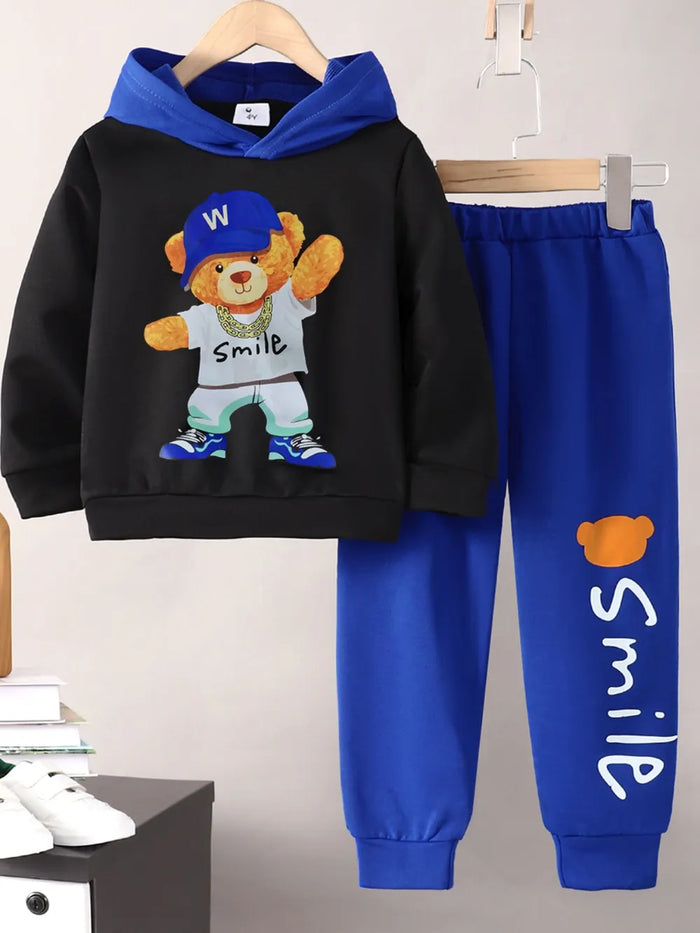 Cartoon Graphic Hoodie and Pants Set, Kids