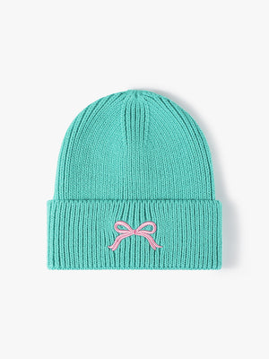 Embroidered Bow Knit Beanie