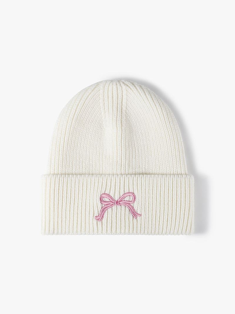 Embroidered Bow Knit Beanie