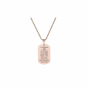 Solid Stainless Steel Scripture Tag Necklace, 1 Corinthians 6:19