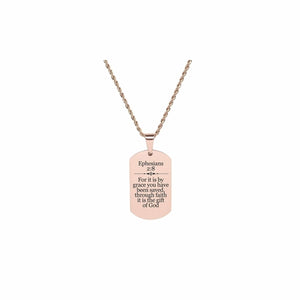 Solid Stainless Steel Scripture Tag Necklace, 5 Colors, Ephesians 2:8