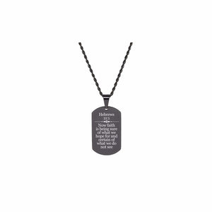 Solid Stainless Steel Scripture Tag Necklace, 5 Colors, Hebrews 11:1