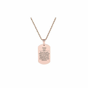 Solid Stainless Steel Scripture Tag Necklace, 5 Colors, James 5:16