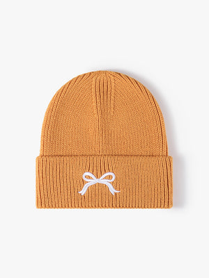 Embroidered Bow Knit Beanie