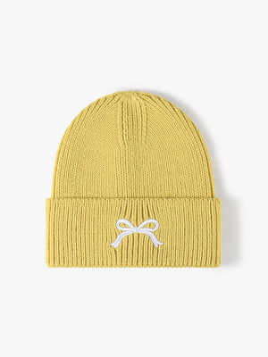 Embroidered Bow Knit Beanie