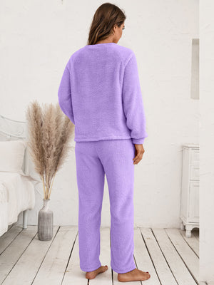 Ivy Lane Teddy Long Sleeve Top and Pants Lounge Set