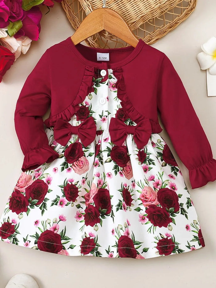 Frill Floral Round Neck Flounce Sleeve Dress, Babies and Toddlers