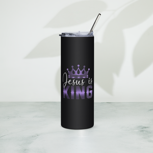 Jesus is KING, Stainless Steel Tumbler with Straw, Black, 20oz