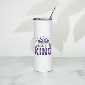 Jesus is KING, Stainless Steel Tumbler with Straw, White, 20oz