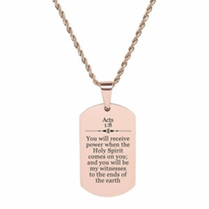Scripture Dog Tag Necklace, Stainless Steel, 5 Colors, Acts 1:8