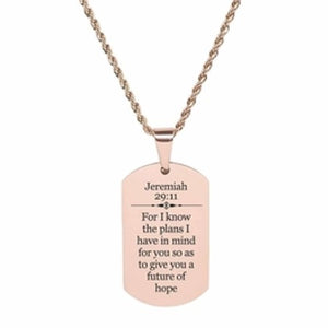 Scripture Dog Tag Necklace, Stainless Steel, 5 Colors, Jeremiah 29:11