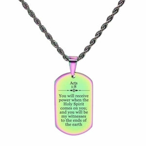 Scripture Dog Tag Necklace, Stainless Steel, 5 Colors, Acts 1:8