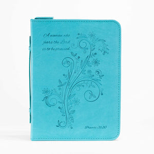 Bible Cover, A Woman Who Fears the Lord, Proverbs 31:30, Teal