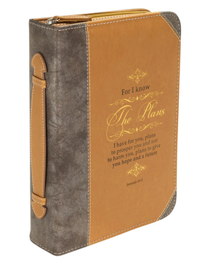 Bible Cover, For I Know the Plans, Jeremiah 29:11, Brown & Gold