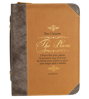 Bible Cover, For I Know the Plans, Jeremiah 29:11, Brown & Gold