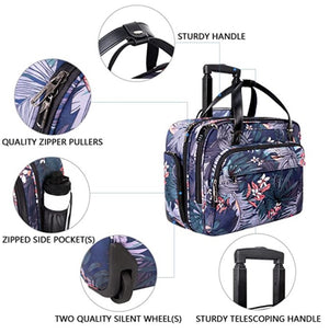 Rolling Laptop Bag, Briefcase, RFID Pockets, Water-Proof, Fits up to 15.6" Laptop, Lavender, Green, White & Coral on Navy