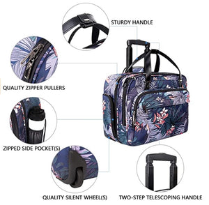 Rolling Laptop Bag, Briefcase, RFID Pockets, Water-Proof, Fits up to 15.6" Laptop, Lavender, Green, White & Coral on Navy