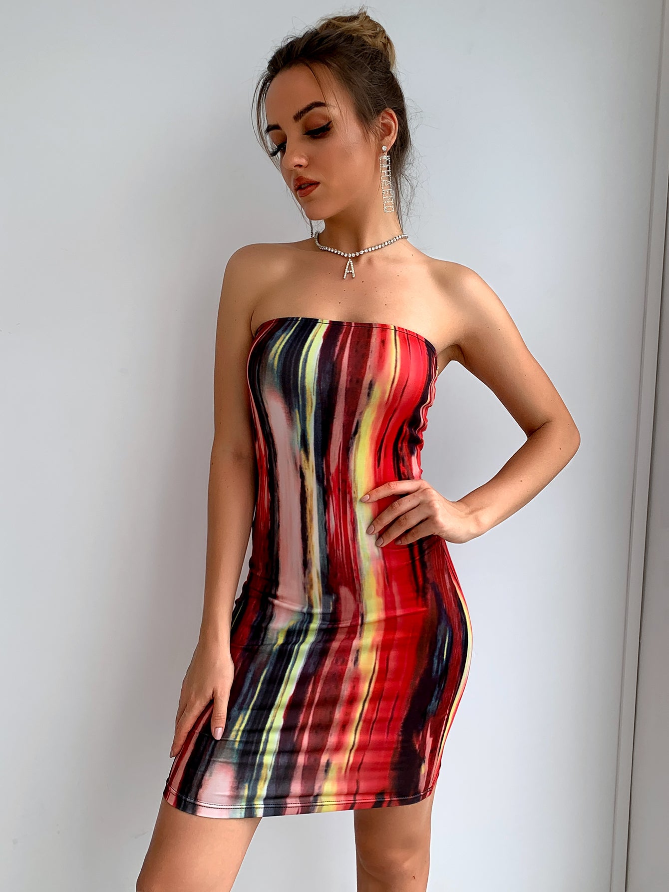 Tie-Dye Strapless Mini Bodycon Dress Treasure City Tie-Dye Strapless Mini Bodycon Dress Treasure City
