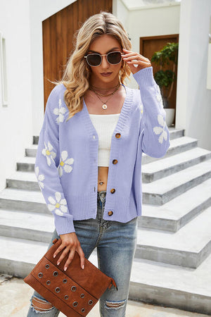 Flower Pattern Button Front Cardigan, 6 Colors