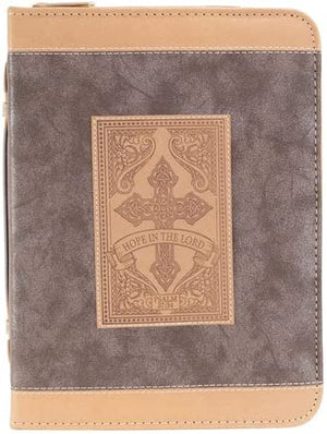 Bible Cover with Cross, Hope in the Lord, Psalm 37:34, Brown