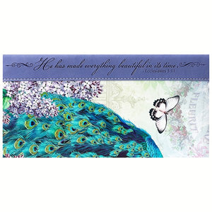 Bible Cover, Lilac Garden Peacock, Ecclesiastes 3:11, Purple & Turquoise