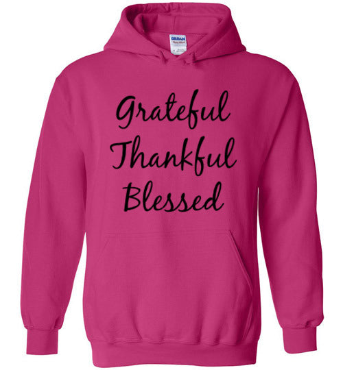 Grateful Thankful Blessed, Front Print Hoodie - 8 Colors (also in Youth sizes)