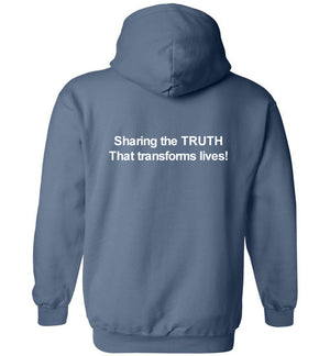 Tipton Ministry Logo, Sharing the Truth, Front/Back Print Hoodie, 12 Colors WORDS TOO HIGH