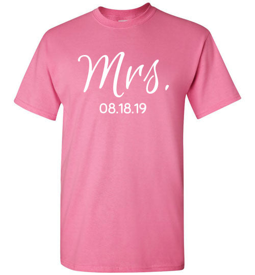 Wedding Style 2, Mrs. with Date, Front Print T-Shirt, 12 Colors