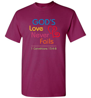 God's Love (1 Corinthians 13:4-8), Adult T-Shirt, Color Font, 12 Colors