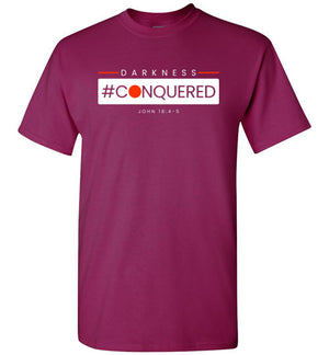 Darkness Conquered (John 18:4-5), Adult T-Shirt, White Design, 12 Colors