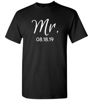 Wedding Style 2, Mr. with Date, Front Print T-Shirt, 12 Colors