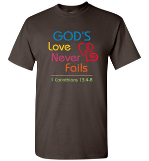 God's Love (1 Corinthians 13:4-8), Adult T-Shirt, Color Font, 12 Colors