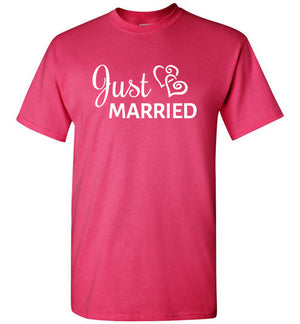 Wedding Style 6, Just Married, Front Print T-Shirt , 12 Colors for Him & Her