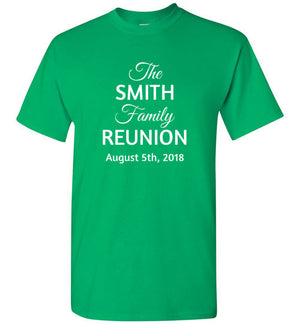 Family Reunion Style 2, Front Print T-Shirt, We'll Add Your Name & Date, 12 Colors