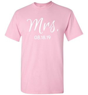 Wedding Style 2, Mrs. with Date, Front Print T-Shirt, 12 Colors