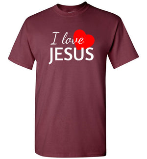 I Love Jesus, Short Sleeve T-Shirt, Front Print, 12 Colors