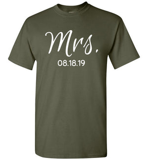 Wedding Style 2, Mrs. with Date, Front Print T-Shirt, 12 Colors
