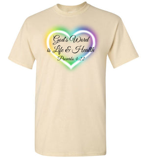 God's Word is Life & Health, Front Print T-Shirt, 5 Colors HIDDEN