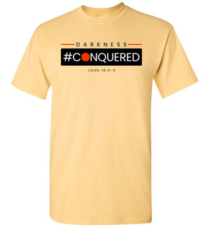 Darkness Conquered (John 18:4-5), Adult T-Shirt, Black Design, 12 Colors